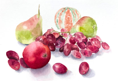 Pear, red grapes, melon and pomegranate