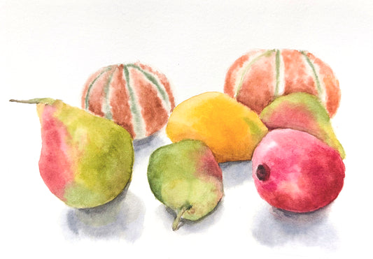 Pear, melon, mango and pomegranate